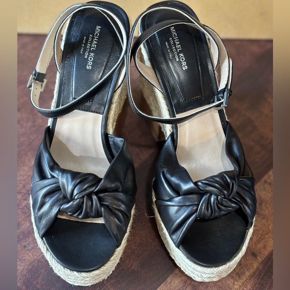 Michael Kors Knotted Leather Espadrille Wedge Sandals - Picture 10 of 13